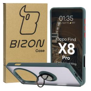 Etui z uchwytem na palec Bizon Case Hybrid Ring do Oppo Find X8 Pro, przydymione z ciemnozieloną ramką