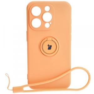 Etui Bizon Case Silicone Ring Sq do iPhone 15 Pro, pomarańczowe