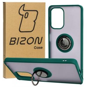 Etui z uchwytem na palec Bizon Case Hybrid Ring do Xiaomi Pocophone F5, przydymione z ciemnozieloną ramką