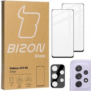 Szkło hartowane Bizon Glass Edge - 2 sztuki + ochrona na obiektyw, Galaxy A73, czarne