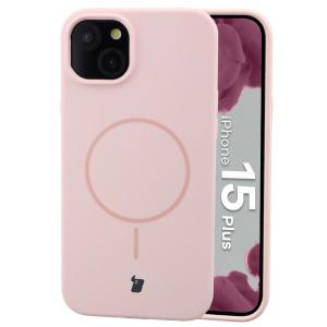 Silikonowe etui z pierścieniem magnetycznym Bizon Soft Case Magnetic do iPhone 15 Plus, jasnoróżowe
