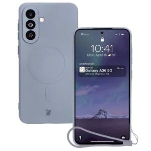 Silikonowe etui z pierścieniem magnetycznym Bizon Case Silicone Magnetic Sq do Galaxy A36 5G, szare
