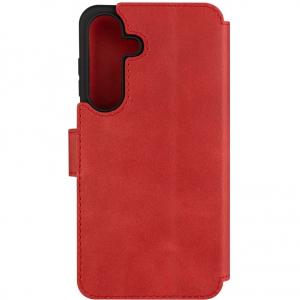 Etui zamykane z naturalnej skóry Fixed ProFit do Galaxy S25 Plus, czerwone