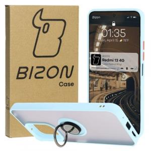 Etui z uchwytem na palec Bizon Case Hybrid Ring do Xiaomi Redmi 13 4G, przydymione z jasnoniebieską ramką