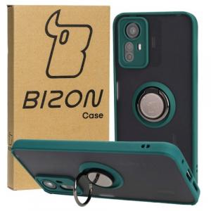 Etui z uchwytem na palec Bizon Case Hybrid Ring do Xiaomi Redmi Note 12S, przydymione z ciemnozieloną ramką