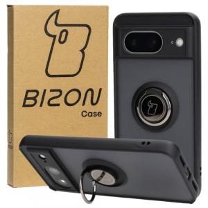 Etui z uchwytem na palec Bizon Case Hybrid Ring do Google Pixel 8, przydymione z czarną ramką