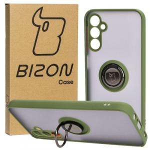 Etui z uchwytem na palec Bizon Case Hybrid Ring do Galaxy M14 5G, przydymione z zieloną ramką