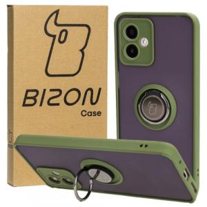 Etui z uchwytem na palec Bizon Case Hybrid Ring do Motorola Moto G14, przydymione z zieloną ramką