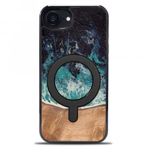 Drewniane etui do iPhone 16e, Bewood Unique Dream Island do MagSafe, niebiesko-brązowe