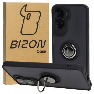 Etui z uchwytem na palec Bizon Case Hybrid Ring do Honor 90 Lite, przydymione z czarną ramką