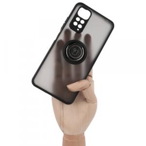 Etui z uchwytem na palec Bizon Case Hybrid Ring do Xiaomi Redmi Note 11 / 11S 4G, przydymione z czarną ramką