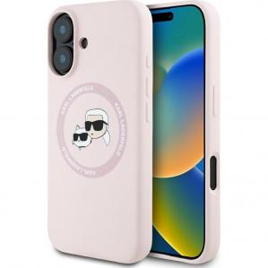 Etui Karl Lagerfeld Hard Case Silicone Karl & Choupette Heads Ring MagSafe do iPhone 16, różowe
