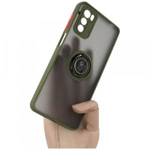 Etui z uchwytem na palec Bizon Case Hybrid Ring do Motorola Moto G42 , przydymione z zieloną ramką