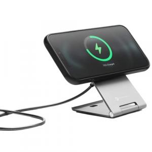 Ładowarka indukcyjna Forcell F-Energy Flip Charge Qi2 15W do MagSafe + kabel USB-C 1.5m, srebrna