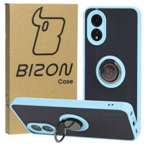 Etui z uchwytem na palec Bizon Case Hybrid Ring do Oppo A38 4G, przydymione z jasnoniebieską ramką