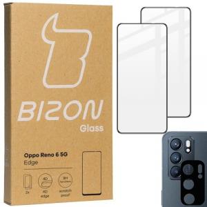 Szkło hartowane Bizon Glass Edge - 2 sztuki + ochrona na obiektyw, Oppo Reno 6 5G, czarne