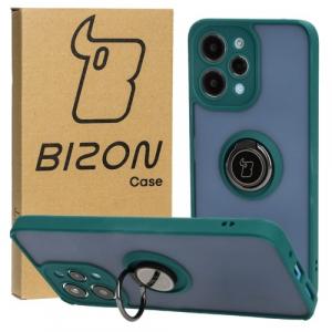 Etui z uchwytem na palec Bizon Case Hybrid Ring do Xiaomi Redmi 12, przydymione z ciemnozieloną ramką