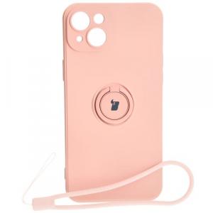 Etui Bizon Case Silicone Ring Sq do iPhone 15 Plus, jasnoróżowe