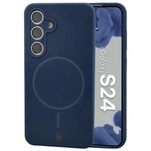 Silikonowe etui z pierścieniem magnetycznym Bizon Soft Case Magnetic do Galaxy S24, granatowe