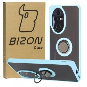 Etui z uchwytem na palec Bizon Case Hybrid Ring do Honor 200 Pro, przydymione z jasnoniebieską ramką