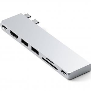 HUB USB-C do MacBook, Satechi Pro Hub Slim, USB4 / USB-C / HDMI / 2x USB-A / czytnik kart SD/microSD, srebrny