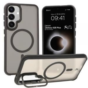 Etui z podstawką i pierścieniem magnetycznym Bizon Case Eclipse do Galaxy S25 Plus, przydymione z czarną ramką