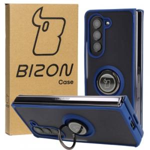 Etui z uchwytem na palec Bizon Case Hybrid Ring do Galaxy Z Fold5, przydymione z granatową ramką