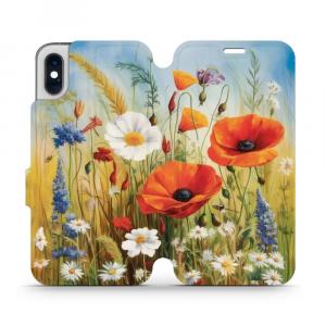 Etui z klapką do iPhone Xs, Mobiwear Book, łąkowe kwiaty