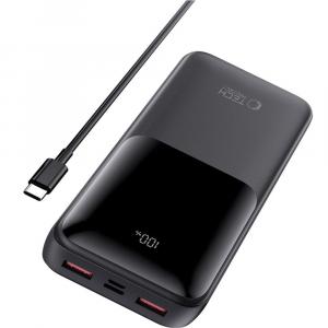 Powerbank Tech-Protect PB02 20000mAh, 2x USB-A, 1x USB-C, 1x Micro USB, 22.5W + kabel USB-C, czarny