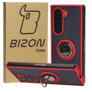 Etui z uchwytem na palec Bizon Case Hybrid Ring do Galaxy Z Fold6, przydymione z czerwoną ramką