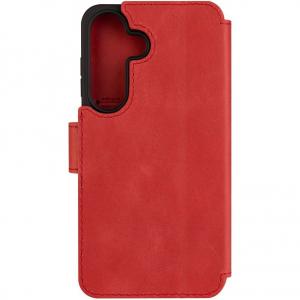 Etui zamykane z naturalnej skóry Fixed ProFit do Galaxy S25, czerwone