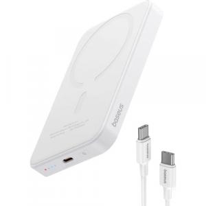 Magnetyczny Powerbank indukcyjny Baseus Magnetic Mini MagSafe z Qi, QC 3.0, PD 3.0, USB-C, 5000mAh 20W + kabel, biały