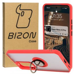 Etui z uchwytem na palec Bizon Case Hybrid Ring do Oppo Reno 12 Pro, przydymione z czerwoną ramką