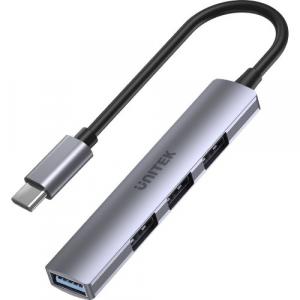 HUB Unitek 4w1 USB-C - 1x USB-A 5 Gbps, 3x USB-A 480 Mbps, szary