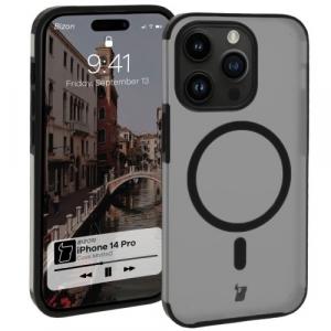 Etui z pierścieniem magnetycznym Bizon Case MatteO do iPhone 14 Pro, półprzezroczyste z czarną ramką