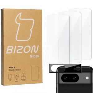 3x Szkło + szybka na aparat BIZON Clear 2 Pack do Pixel 8