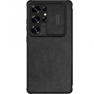 Etui z klapką i ochroną aparatu Nillkin Qin Pro do Galaxy S25 Ultra, czarne
