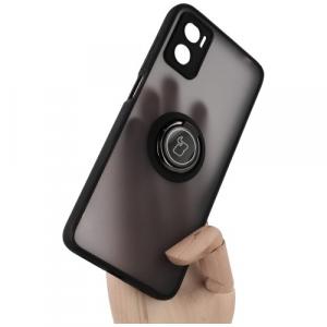 Etui z uchwytem na palec Bizon Case Hybrid Ring do Motorola Moto E22 / E22i, przydymione z czarną ramką