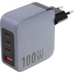 Ładowarka sieciowa Forcell F-Energy GaN Charger 100W, USB-A, USB-C, QC, PD, grafitowo-czarna