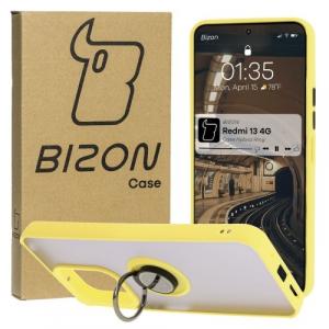 Etui z uchwytem na palec Bizon Case Hybrid Ring do Xiaomi Redmi 13 4G, przydymione z żółtą ramką