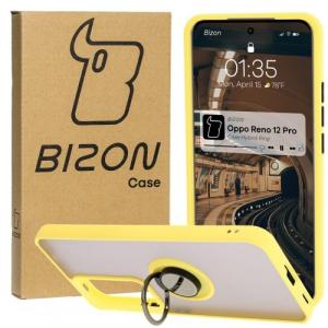 Etui z uchwytem na palec Bizon Case Hybrid Ring do Oppo Reno 12 Pro, przydymione z żółtą ramką