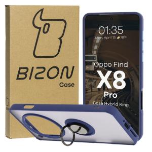 Etui z uchwytem na palec Bizon Case Hybrid Ring do Oppo Find X8 Pro, przydymione z granatową ramką