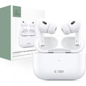 Bezprzewodowe słuchawki dokanałowe Tech Protect Ultraboost TWS Earphone Pro, białe
