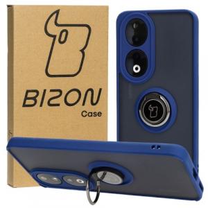 Etui z uchwytem na palec Bizon Case Hybrid Ring do Honor 90, przydymione z granatową ramką