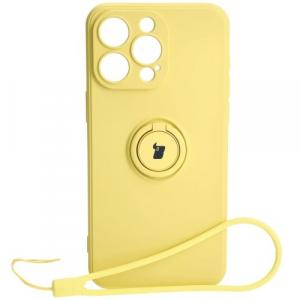 Etui Bizon Case Silicone Ring Sq do Apple iPhone 15 Pro Max, żółte