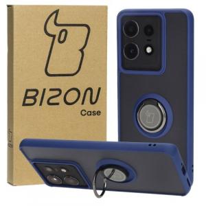 Etui z uchwytem na palec Bizon Case Hybrid Ring do Motorola Edge 50 Pro, przydymione z granatową ramką