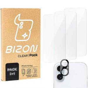 3x Szkło hartowane + szybka na aparat Bizon Clear 2 Pack do Apple iPhone 16 Plus