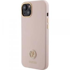 Etui Guess Silicone Logo Strass 4G do iPhone 15, pudrowe różowe