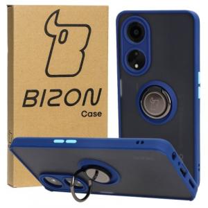 Etui z uchwytem na palec Bizon Case Hybrid Ring do Oppo A98 5G, przydymione z granatową ramką