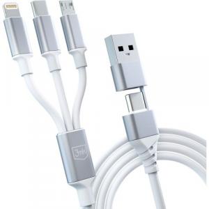 Kabel 3mk Hyper Cable 3in1 USB-A/ USB-C do USB-C/ Micro/ Lightning 1,5m, biały